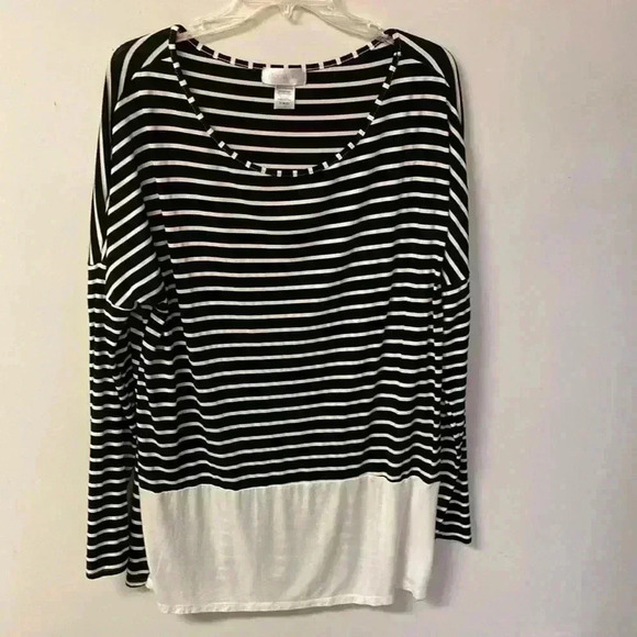 Women’s Top It Off XL Black and White Stripe Long Sleeve‎ Pullover Blouse - Picture 1 of 4